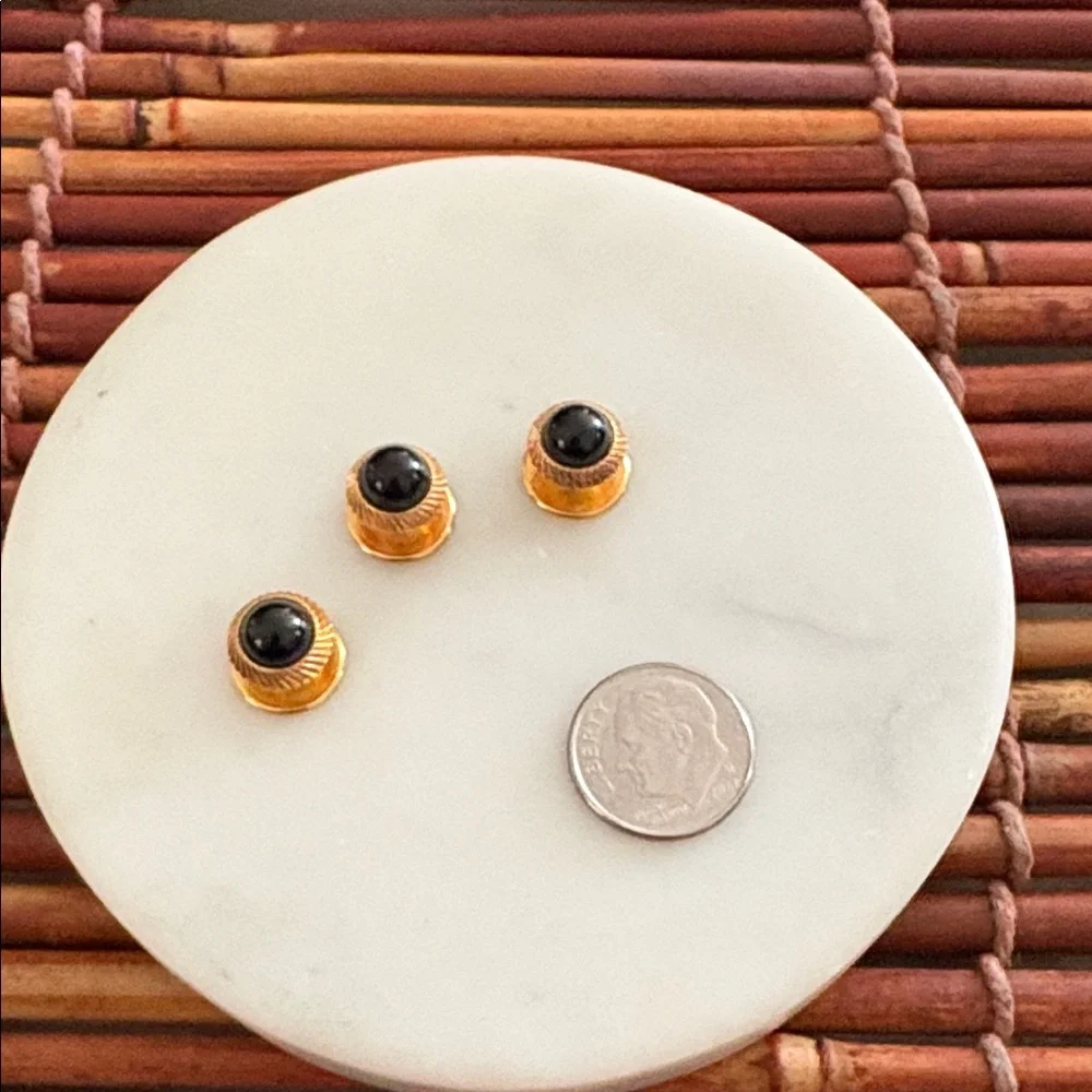Gold Tone Men's Shirt Studs Blue Cabochon Accent